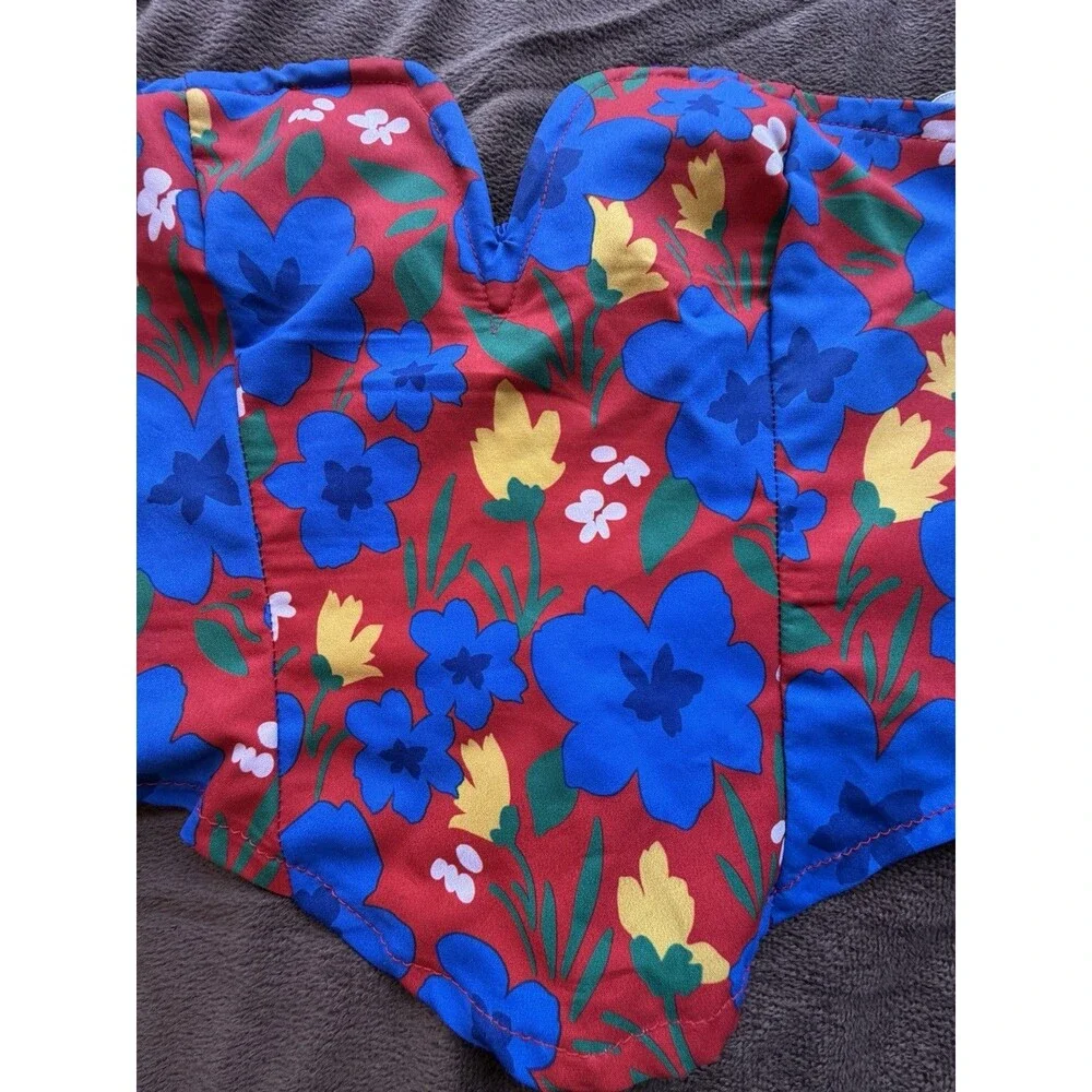 Floral Corset Top Red Blue Yellow Green Smocked 100% Polyester Women